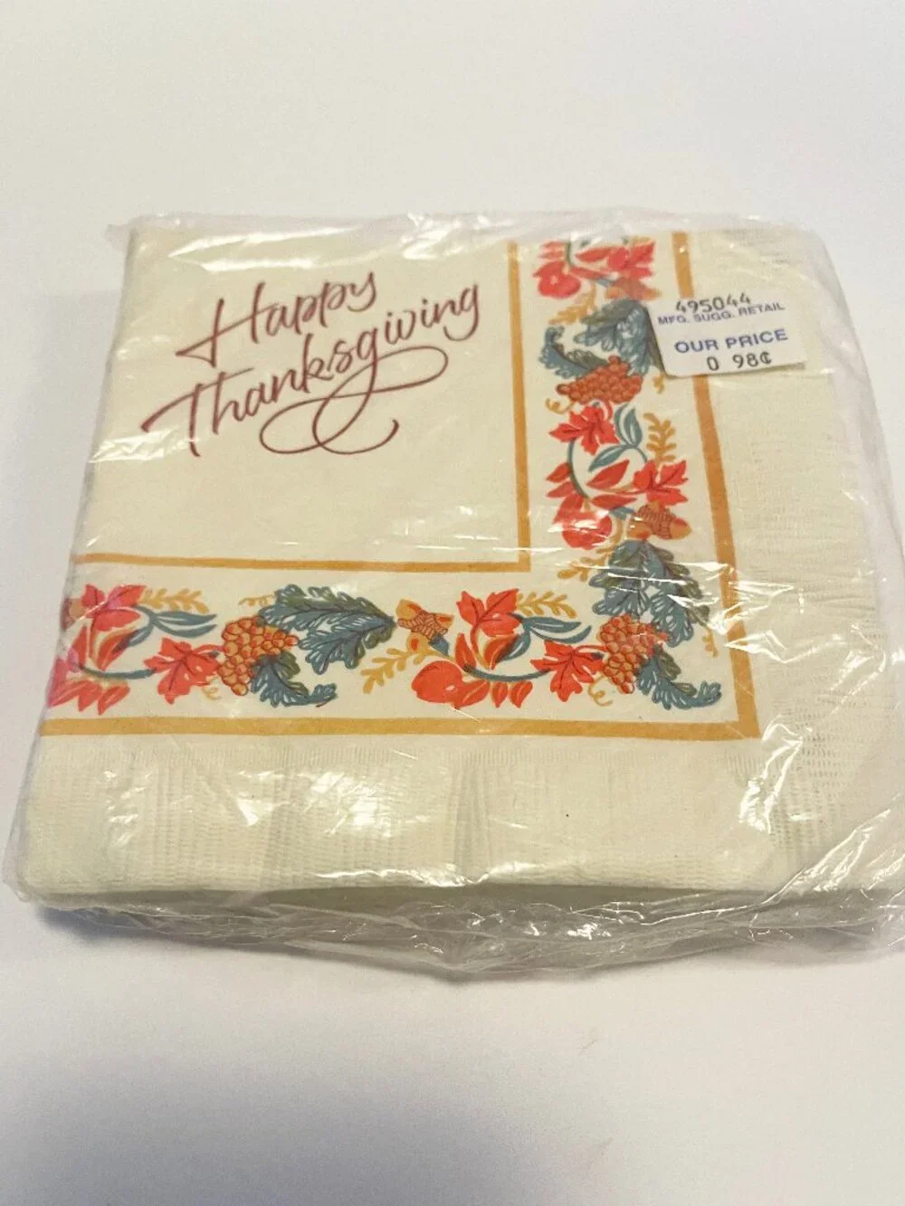 Vintage Gibson Happy Thanksgiving Beverage Napkins Fall Autumn NOS 20 Pack